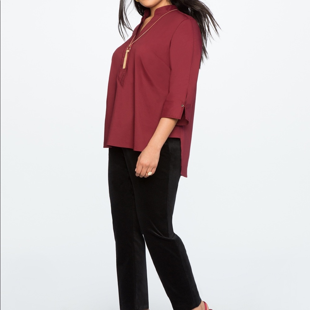 Button Cuff High Low Blouse